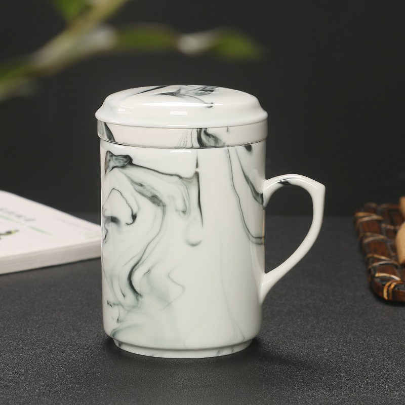 茶杯陶瓷 过滤泡茶杯 水墨玉瓷 茶具家用办公室带盖窑变喝茶杯