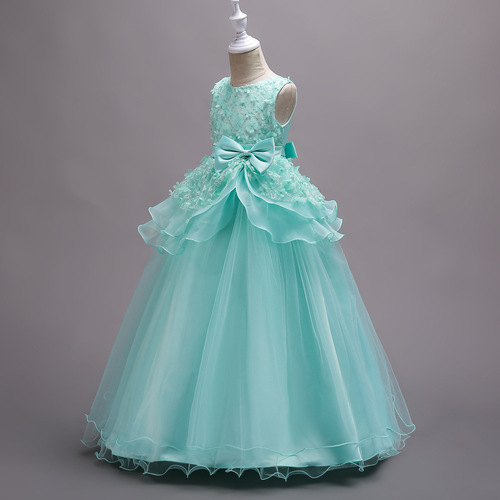 European and American children's clothing girls' flowers bowknot medium and large children's princess dress evening host puffy skirt 