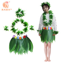 凱鳳派對加密綠葉花朵項鏈樹葉草裙五件套男女舞台表演服飾