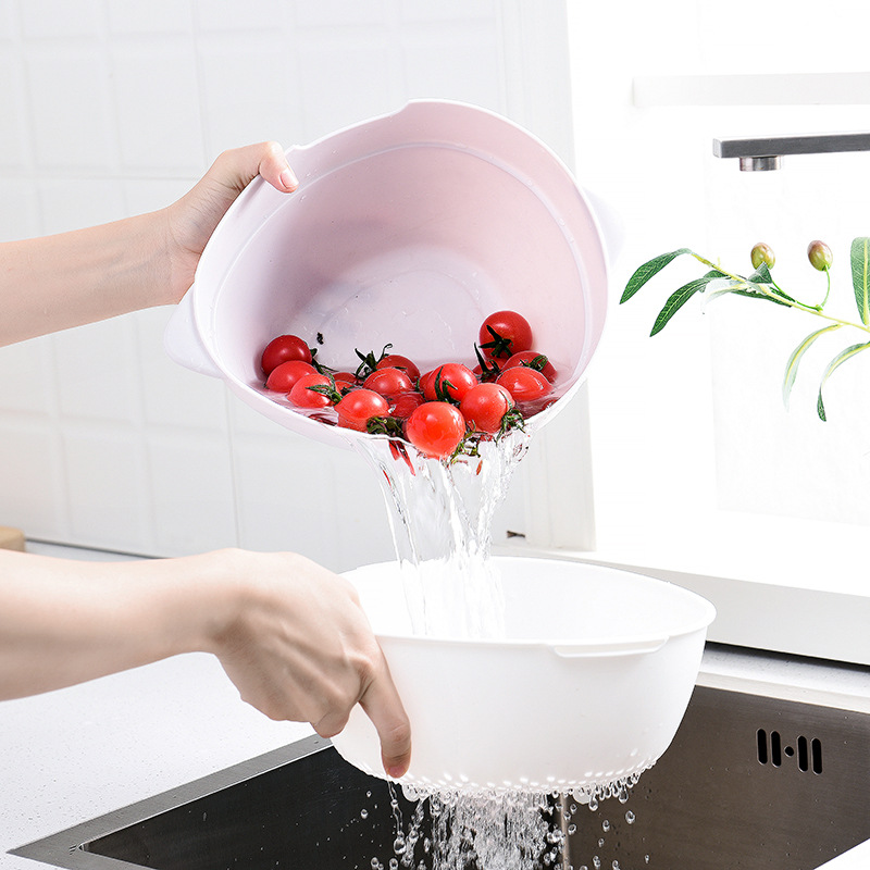 Manufactor wholesale Leach basket double-deck Plastic Vegetables Fruits Basket kitchen a living room originality Fruit plate Macaron color
