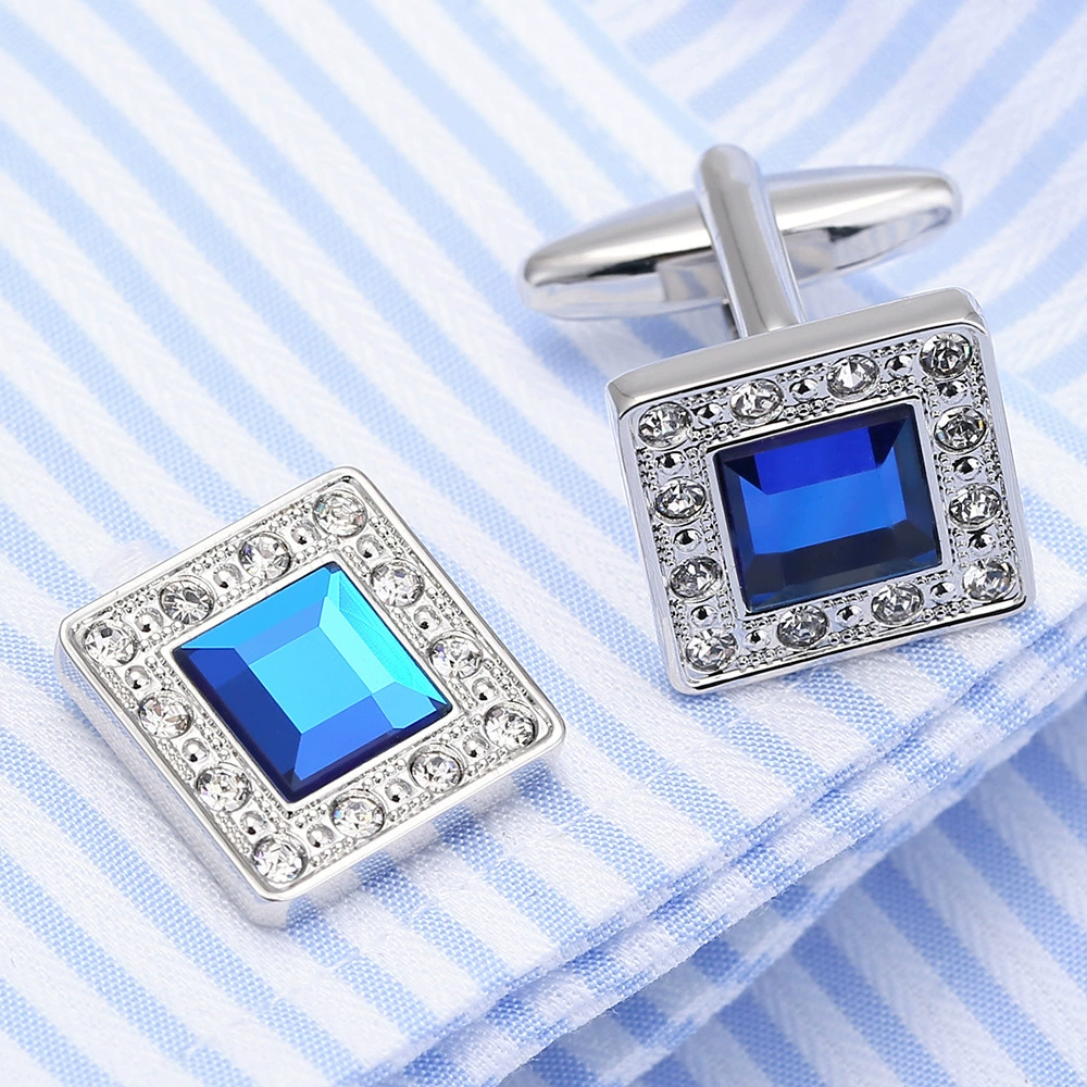 Высокое качество медные запонки CuffLink синий кристалл, бусинка страз, манжета на лацкане, набор запонок 141