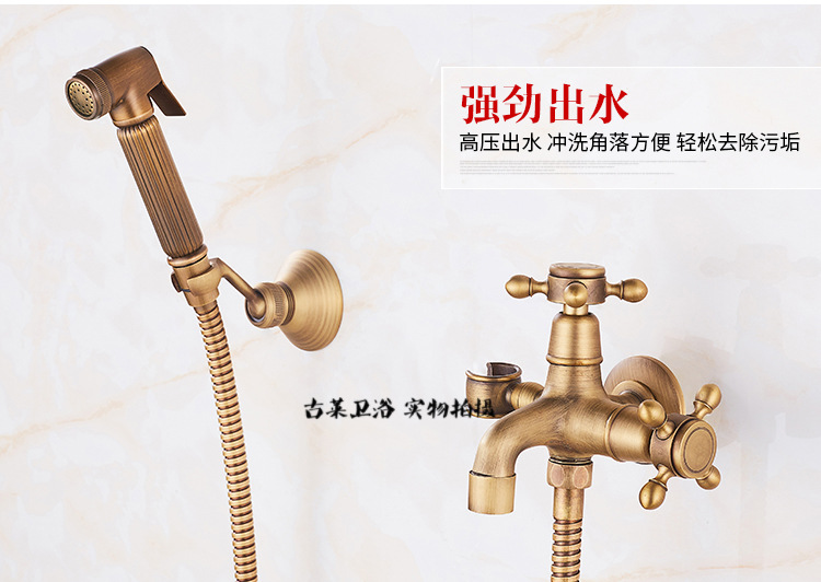 All-copper antique washing machine faucet, extended single-cooling European-style built-in mop sink, 4-minute and 6-minute faucet with spray gun Item Picture