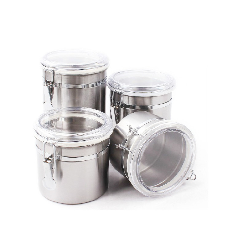 Stainless Steel Canister Four piece suit Crisper Tea pot Powdered Milk Dry Fruits snacks Storage tank