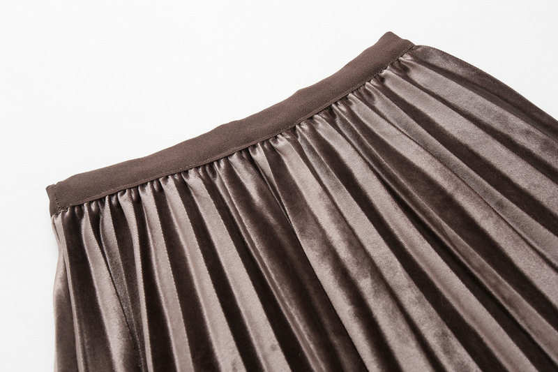 Dames rok geplooid van fluweel met mesh en goud accent_voghion.com