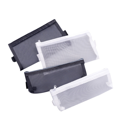 Korean creative simple transparent mesh pencil bag zipper stationery bag student exam portable large capacity pencil bag