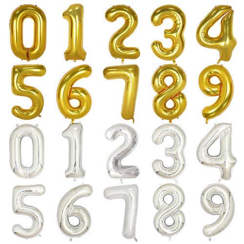 Cross-border hot selling new 40-inch imitation beauty slim version digital balloon bright gold silver large digital aluminum film balloon