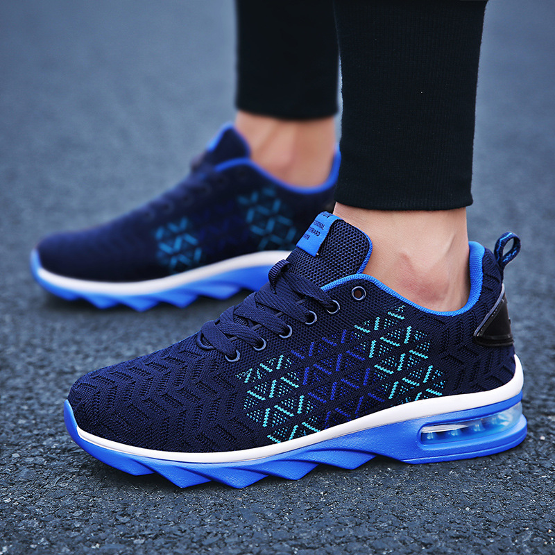 批發男士運動鞋新款網面透氣飛織鞋男子氣墊減震跑步鞋休閑男鞋