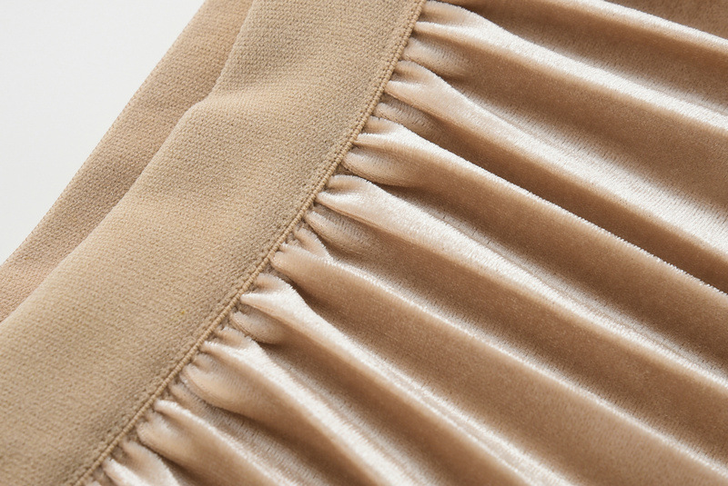 Dames rok geplooid van fluweel met mesh en goud accent_voghion.com