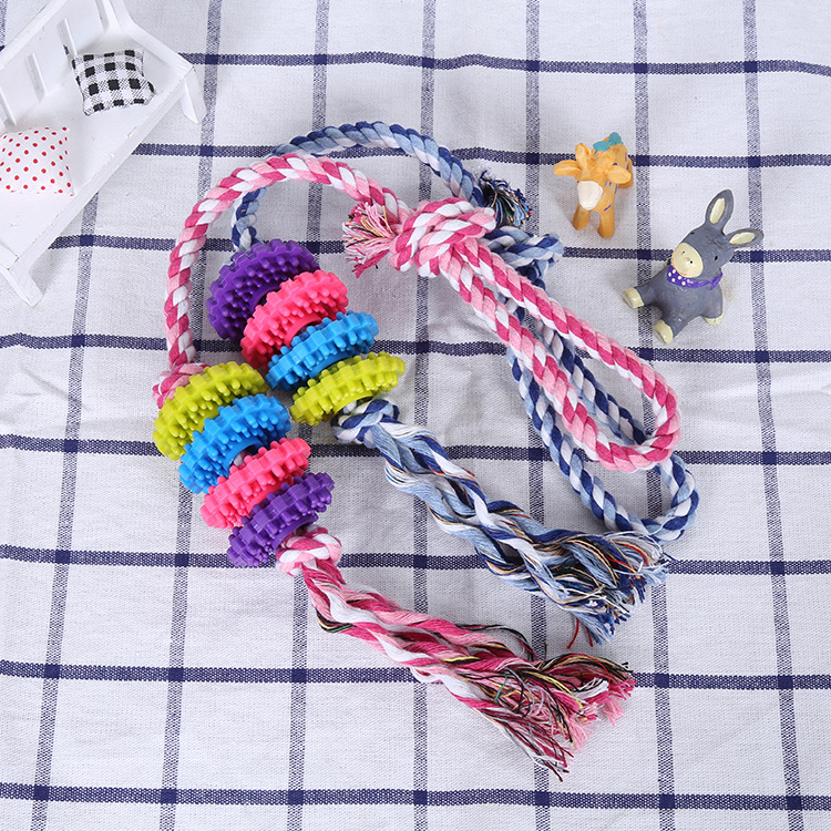 Cuerda de algodón para mascotas juguete anillo molar entrenamiento perro lanzando cuerda nudo perro juguete TPR suministros para mascotas fabricante en stock