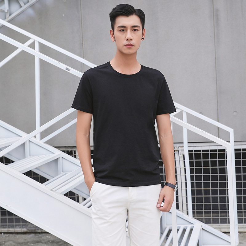 廠家男裝t恤精棉彈性圓領休閑短袖空白純色班服廣告衫定制XK000