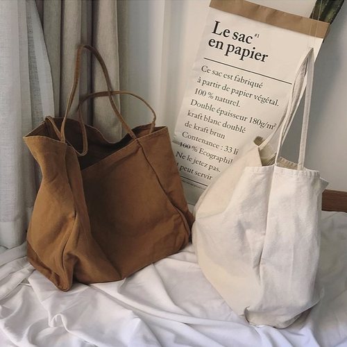 Korean ins super popular canvas bag women's shoulder bag chic literary student versatile portable large capacity shopping bag