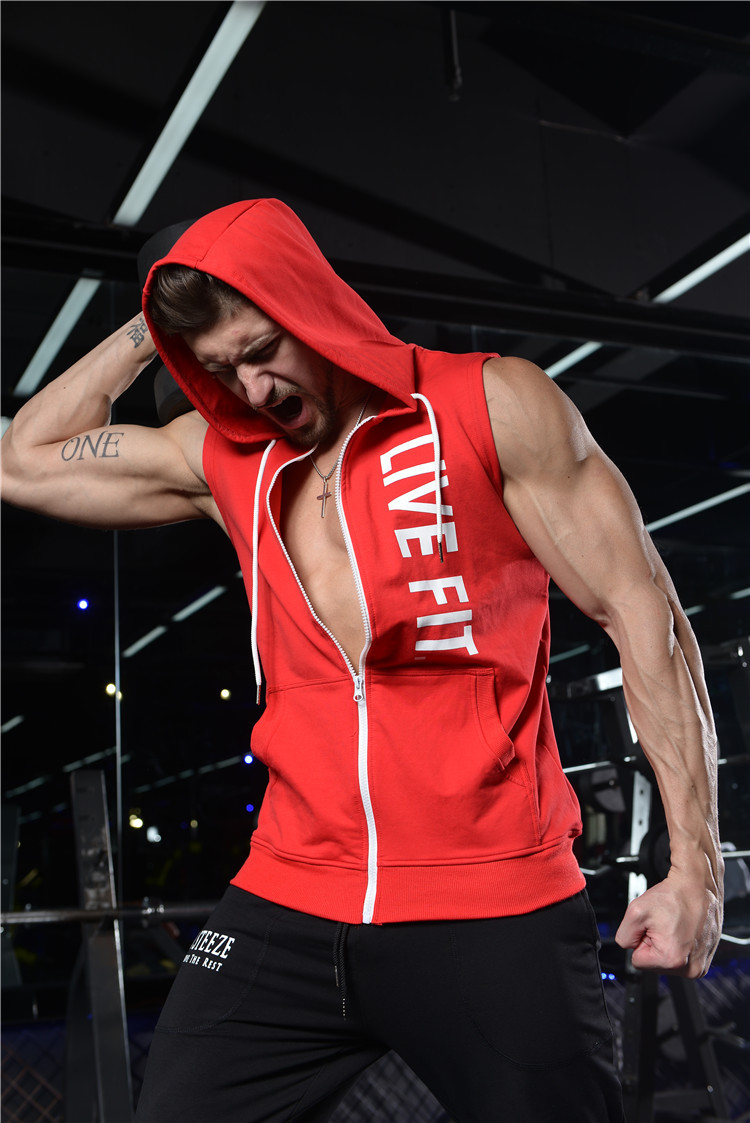 Fitness Sports Training Vest Men's Autumn And Winter Running Casual Hooded Vest Sleeveless Sweatshirt