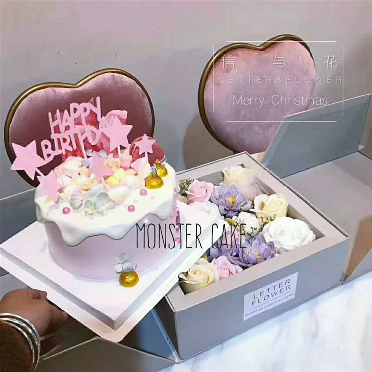 TikTok fiesta de cumpleaños caja sorpresa de 8 pulgadas Caja de pastel de doble capa creativa Día de San Valentín Rose jabón flor embalaje grande