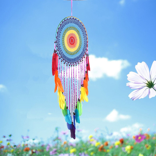 Indian style 40 cm colorful crocheted flower large floating dream catcher pendant wall decoration oversized dream catcher