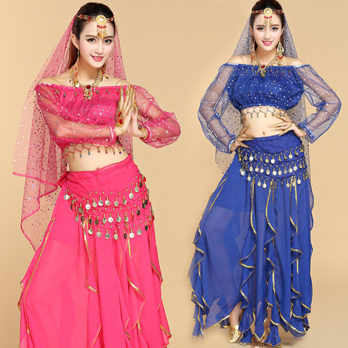 New belly dance suit Indian dance practice performance dance clothing sequined top summer skirt suit for women