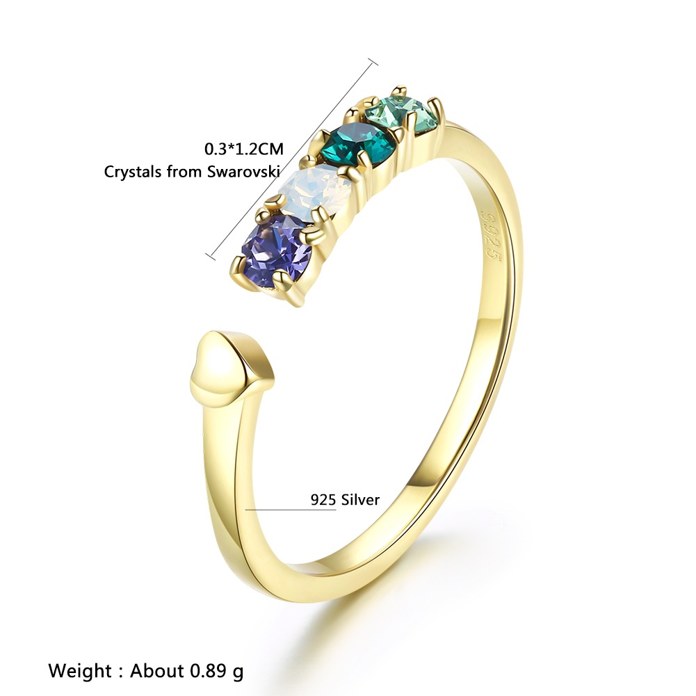 Simple Style Heart Shape Sterling Silver Inlay Zircon Open Ring 1 Piece