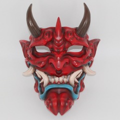 Red Face Ghost Mask cosplay Noh Mask Japanese Noh Mask Resin Red Face Demon Mask with Fangs