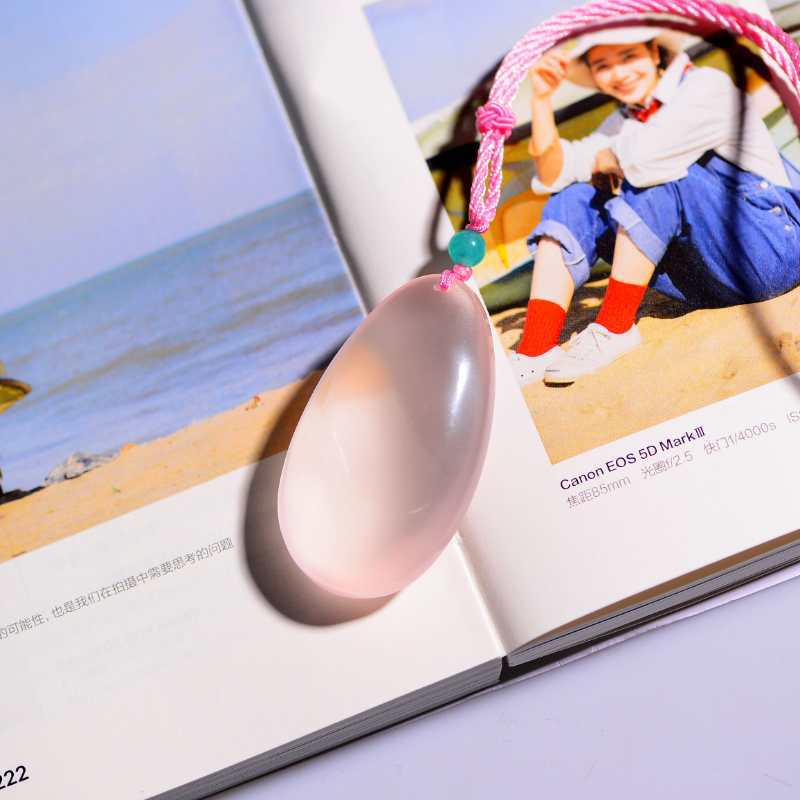 粉晶吊墜毛衣鏈，水滴形狀天然馬達加斯加粉晶