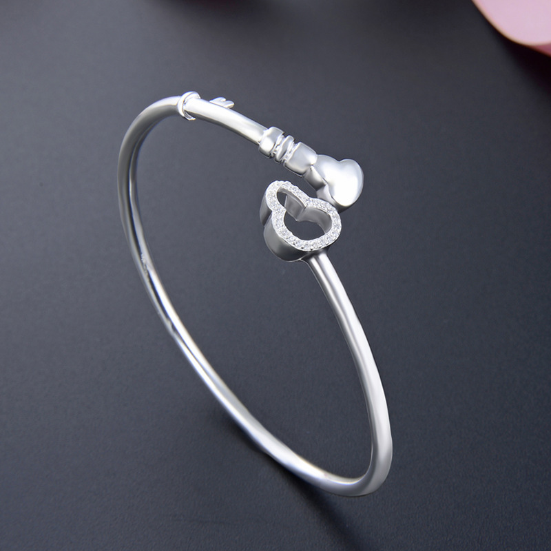 En forma de corazón clave pulsera de plata pura S990 plata abierta brillante sólida pulsera de plata para novia pulsera de plata Pulsera
