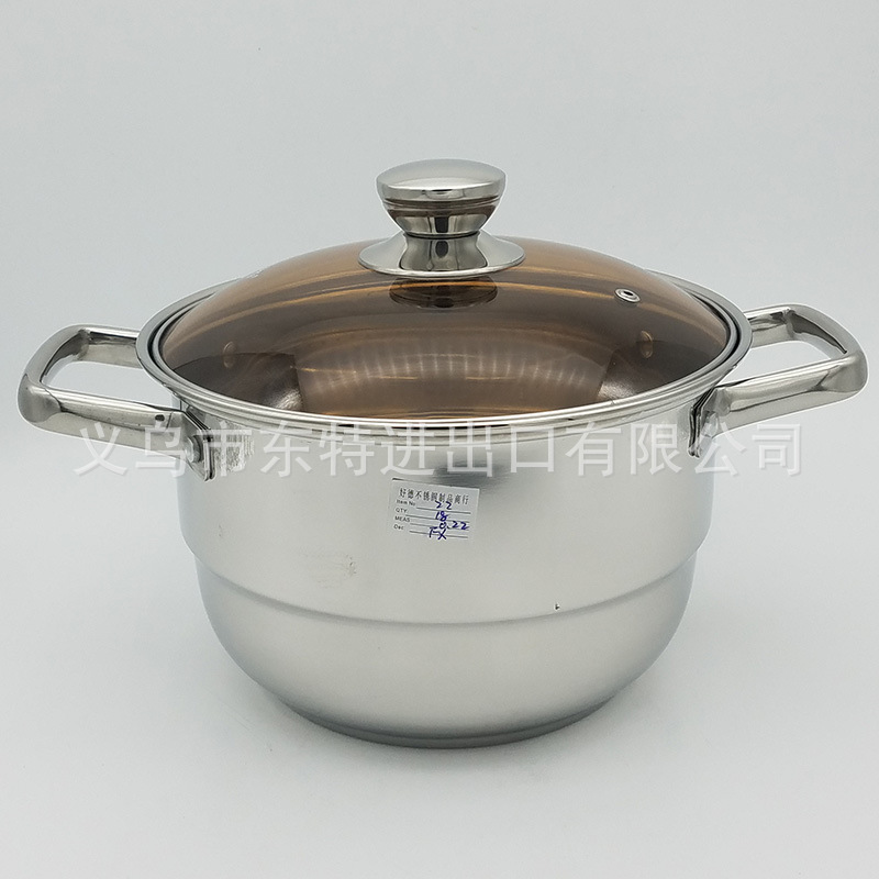 Factory direct sales of stainless steel double-bottom soup pot, household dual-purpose soup pot, high-end soup steamer, tea-colored glass lid soup pot detail image 2