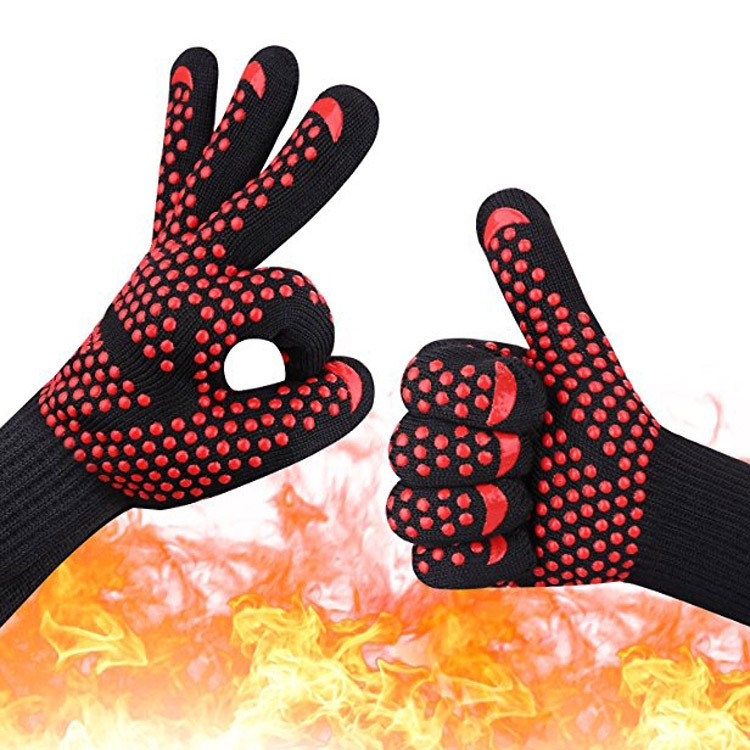 现货芳纶BBQ耐高温 环保硅胶 500度烤箱烤炉隔热个人防护手套