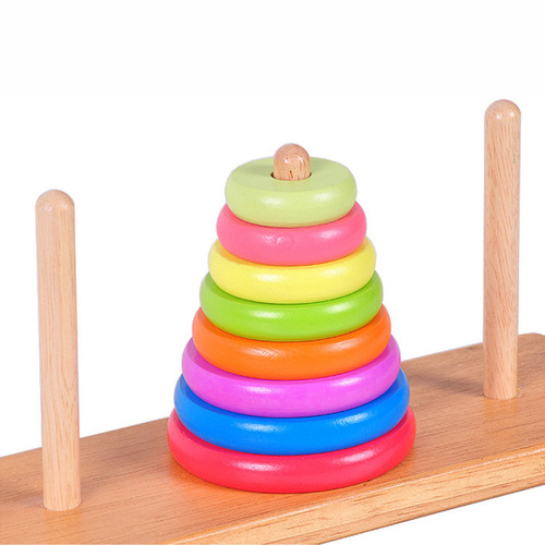 Children's educational toys Tower of Hanoi Rainbow Circle Jenga Ring Matching Building Blocks Color Cognition Wooden Toys