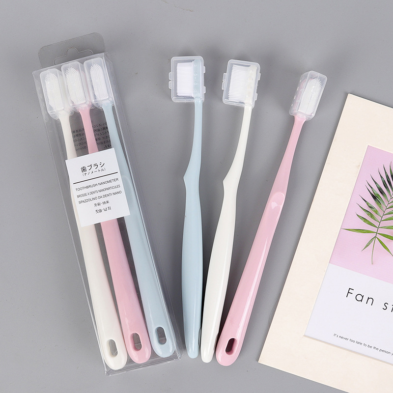 日式納米矽膠小頭3支裝套裝牙刷成人軟毛陶瓷色手柄水晶盒裝現貨