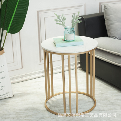 北欧金色简约现代小户型圆形大理石茶几客厅组合创意简易铁艺茶桌|ru