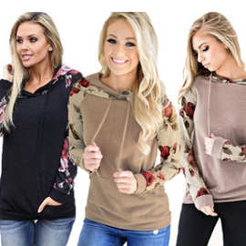 热卖爆款2018秋冬时尚新品秋季连衣帽印花系带上衣 女卫衣