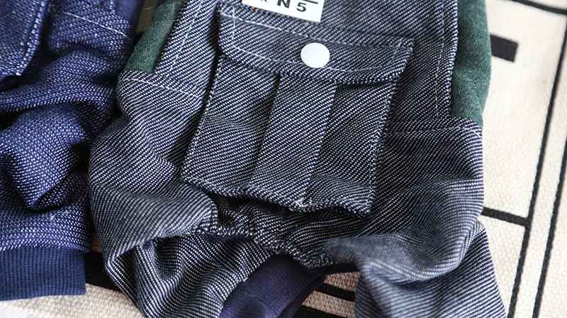 单口袋牛仔背带四脚衣