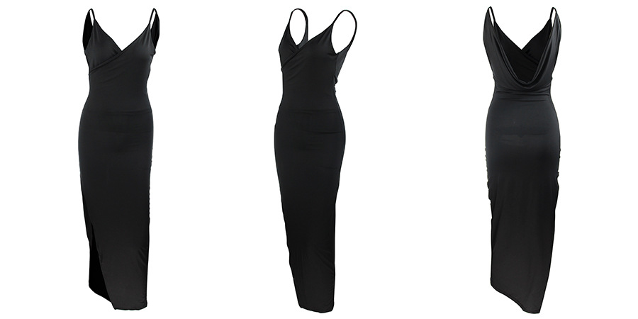 Slim V-Neck Halter Side Slit Dress NSZY17779