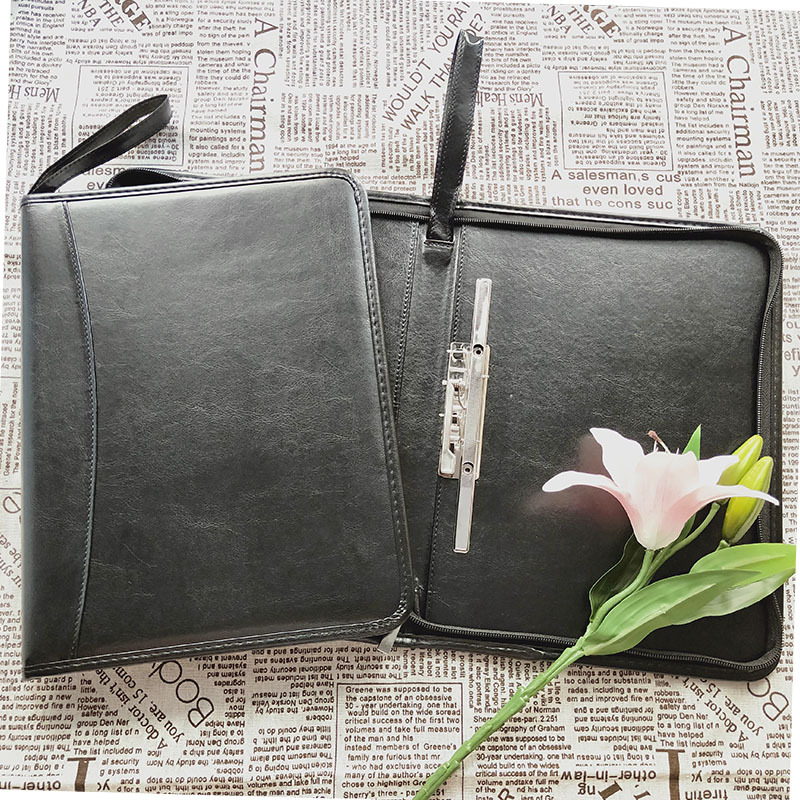 现货多功能文件件皮质定制拉链包pu文件夹a4活页