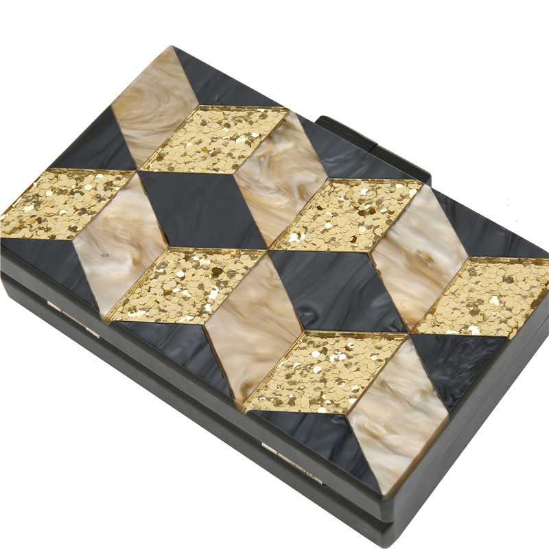 Holiday Occasion Yellow Black Arylic Plaid Square Evening Bags