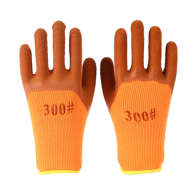 劳保手套 七针毛圈乳胶皱纹半浸手套 非一次性工作手套厂家供应