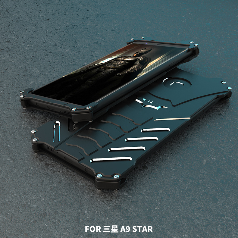 R-Just Batman Shockproof Aluminum Shell Metal Case with Custom Batarang Stent for Samsung Galaxy A9 Star & Samsung Galaxy A9 Star Lite & Samsung Galaxy A8 Star