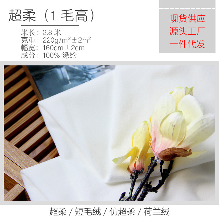 C220厂家宽幅白色超柔短毛绒数码印花绒布手提袋挂毯地垫针织面料