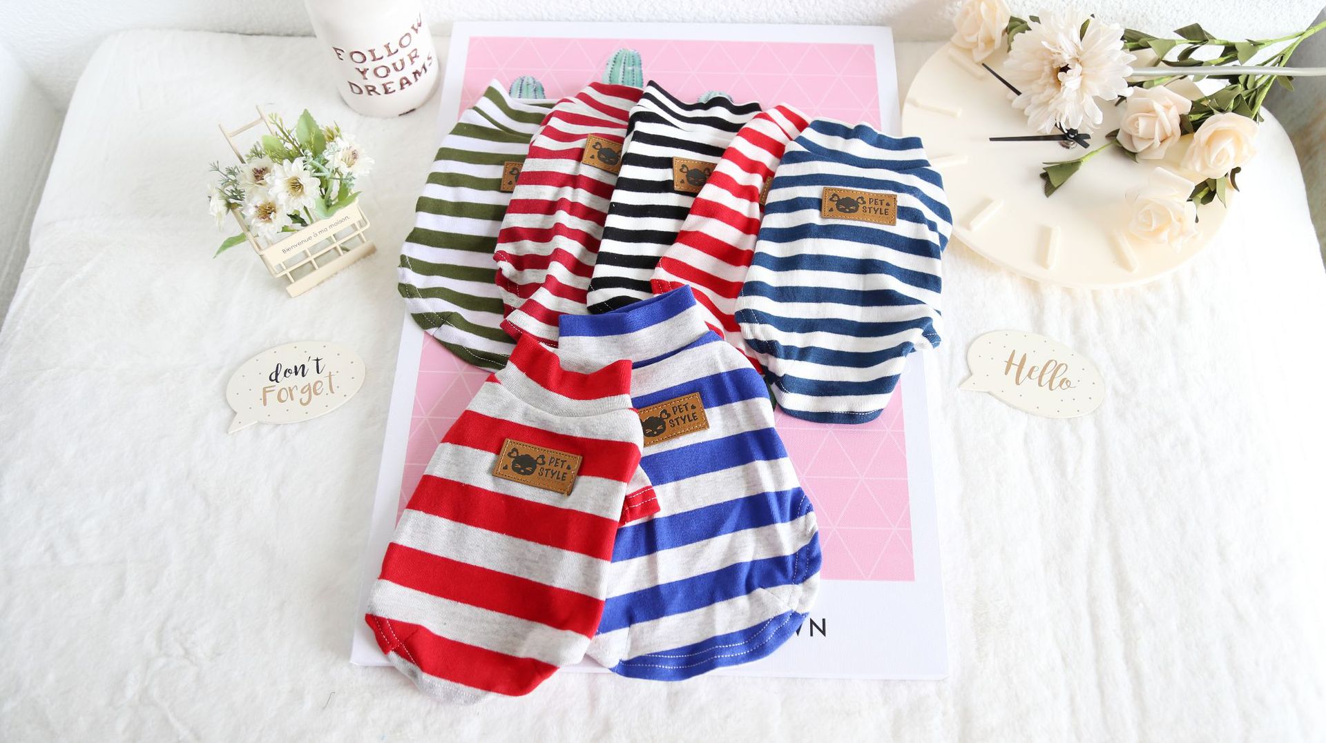 七色宽条纹打底衫