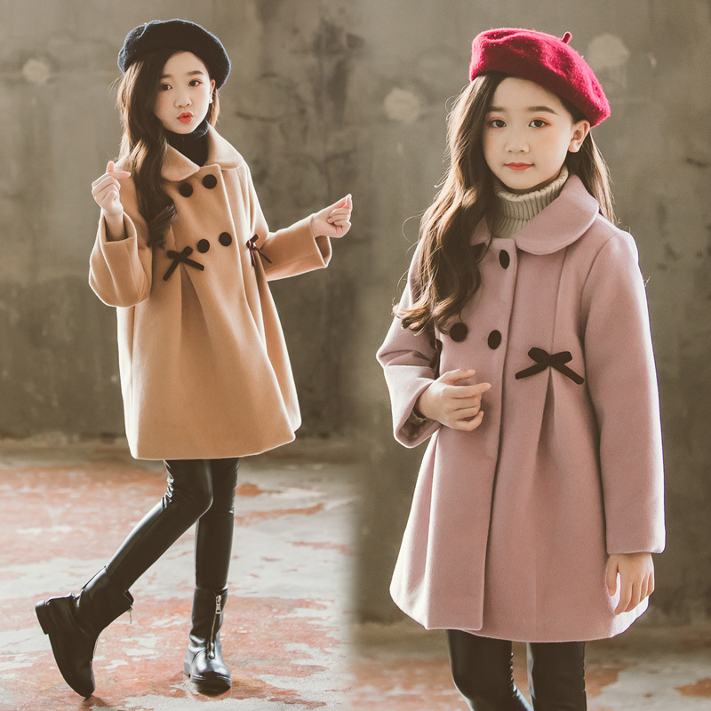 Abrigo de lana de doble cara para niños de otoño e invierno para niñas Estilo coreano estilo occidental engrosado abrigo de algodón acolchado de lana para niños
