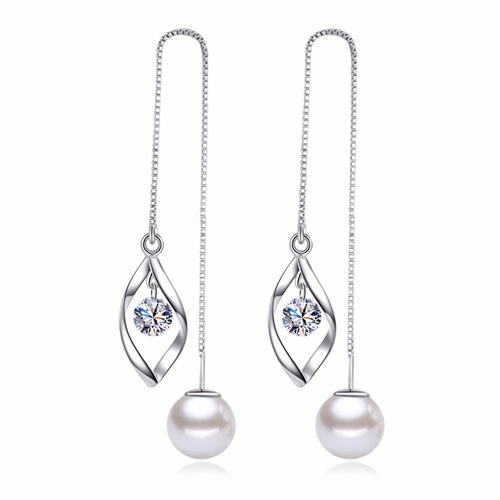 Korean Tassel Pearl Earrings Long Style Exaggerated Temperament Versatile Earrings Twisted Water Drop Earrings Women