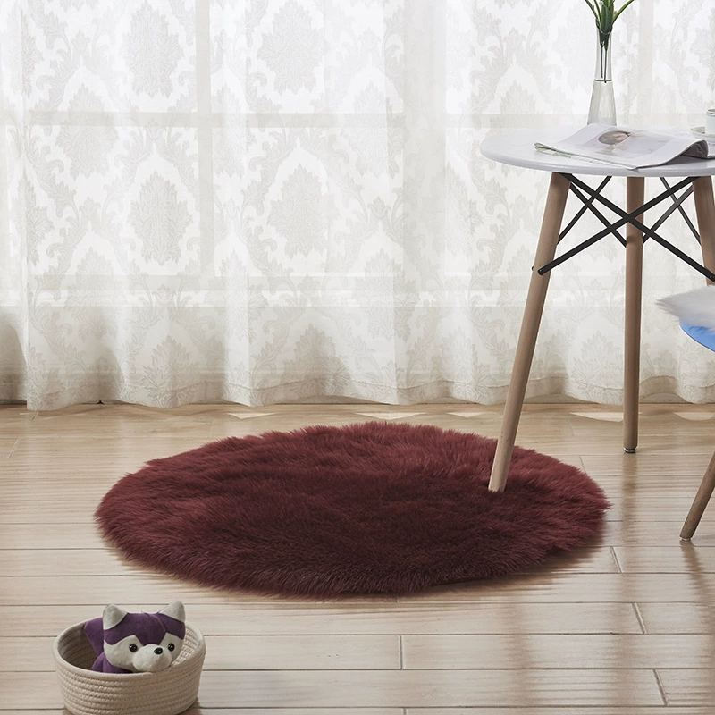 Round Australian sheepskin rug, plush long‑pile, multiple sizes 30–180 cm, soft floor mat