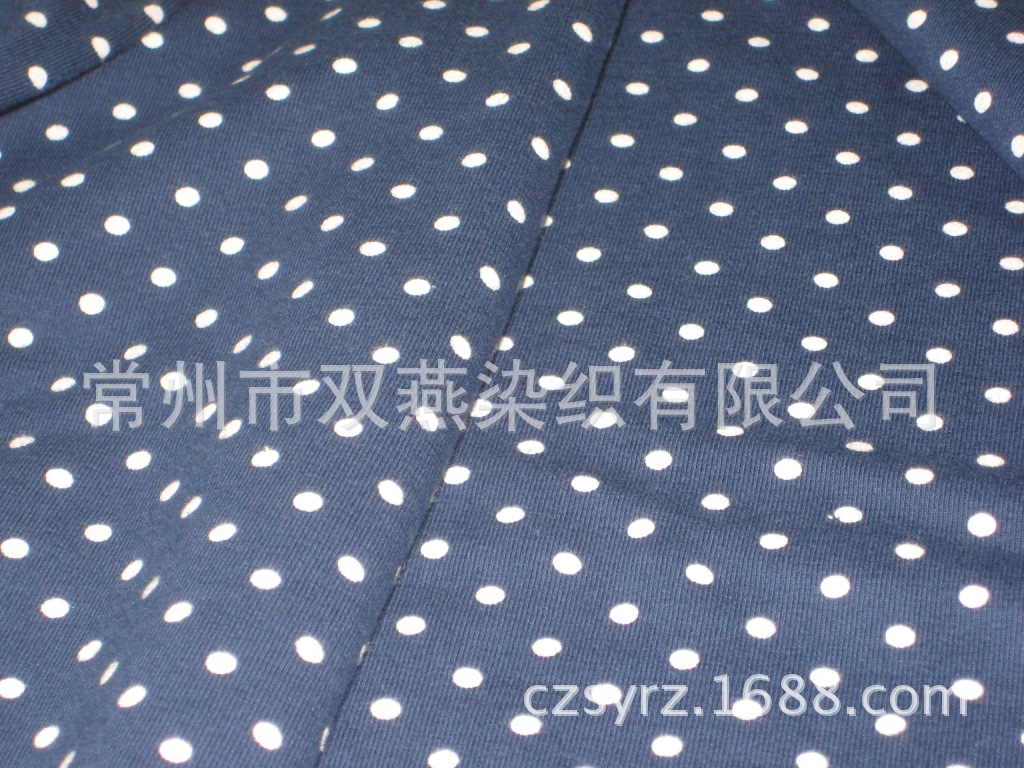 【现货供应】SY-K526B款深蓝圆点印花棉弹汗布，潮款印花汗布面料