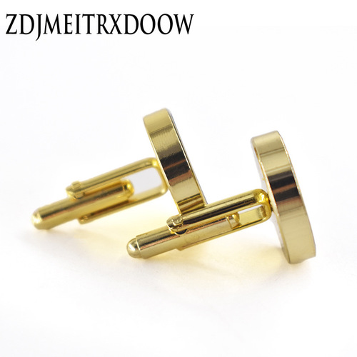 Large round cufflinks made of solid wood American black walnut maple wood, electroplated gold.