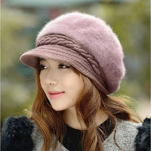 韓版冬季款女士針織貝雷帽韓版秋加厚兔毛帽子加絨護耳鴨舌帽子