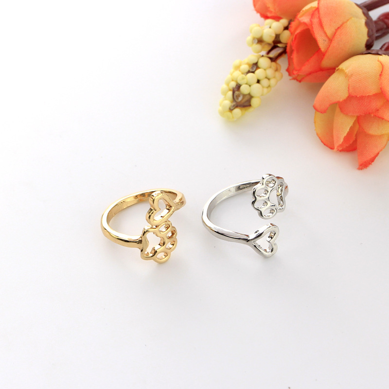 Moda Ahueca Hacia Fuera El Anillo De La Pata Del Perro Del Amor Animal Pequeño Gato Pata Impresión Anillo Unisex Anillo Al Por Mayor display picture 4