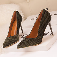 9219-16 European and American simple high heeled stripes pure color light core suede, shallow, pointy, sexy, night shop, thin shoes.