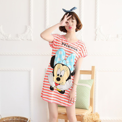 Pajamas women Short sleeved . lovely Cartoon Mid length version Dress Foreign trade factory Source of goods wholesale