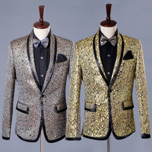  Men youth Gold sequins peacock jazz dance blazers coats suits men host studio suits the groom wedding dress fashionable dress of England