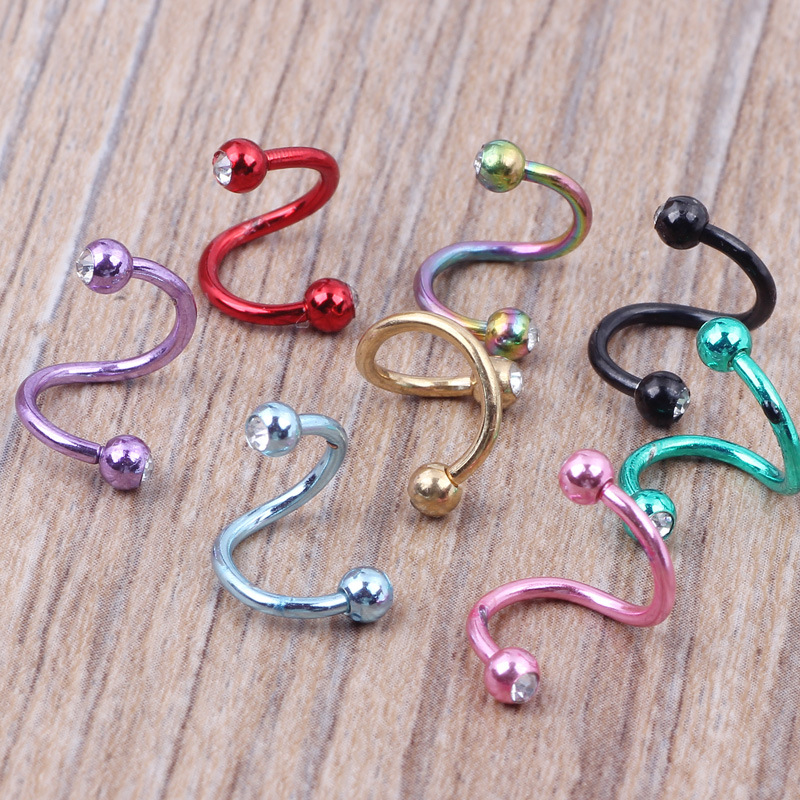 8pcs Mixed Color Stainless Steel Nose Ring Belly Button Ring Ear Nail Piercing Jewelry Set detail image 9