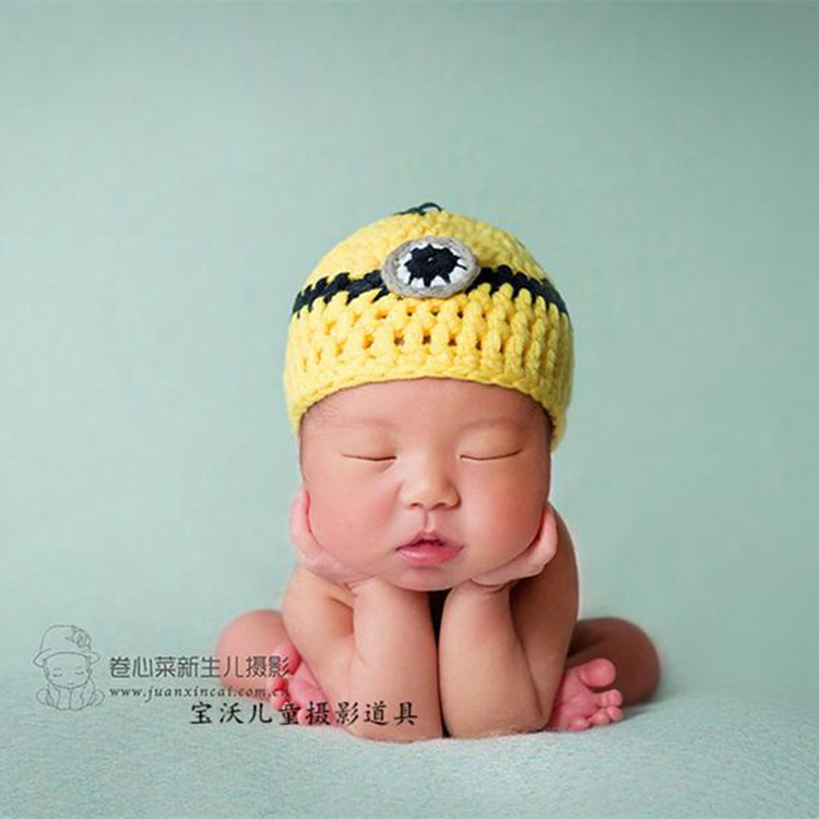 宝沃道具帽子高档棉线纯手工编织新生婴儿影楼拍照摄影道具帽子