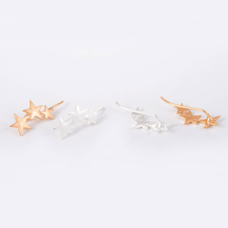 Fashion Frosted Three-star Five-pointed Star Alloy No Pierced Ear Clip Earrings display picture 5